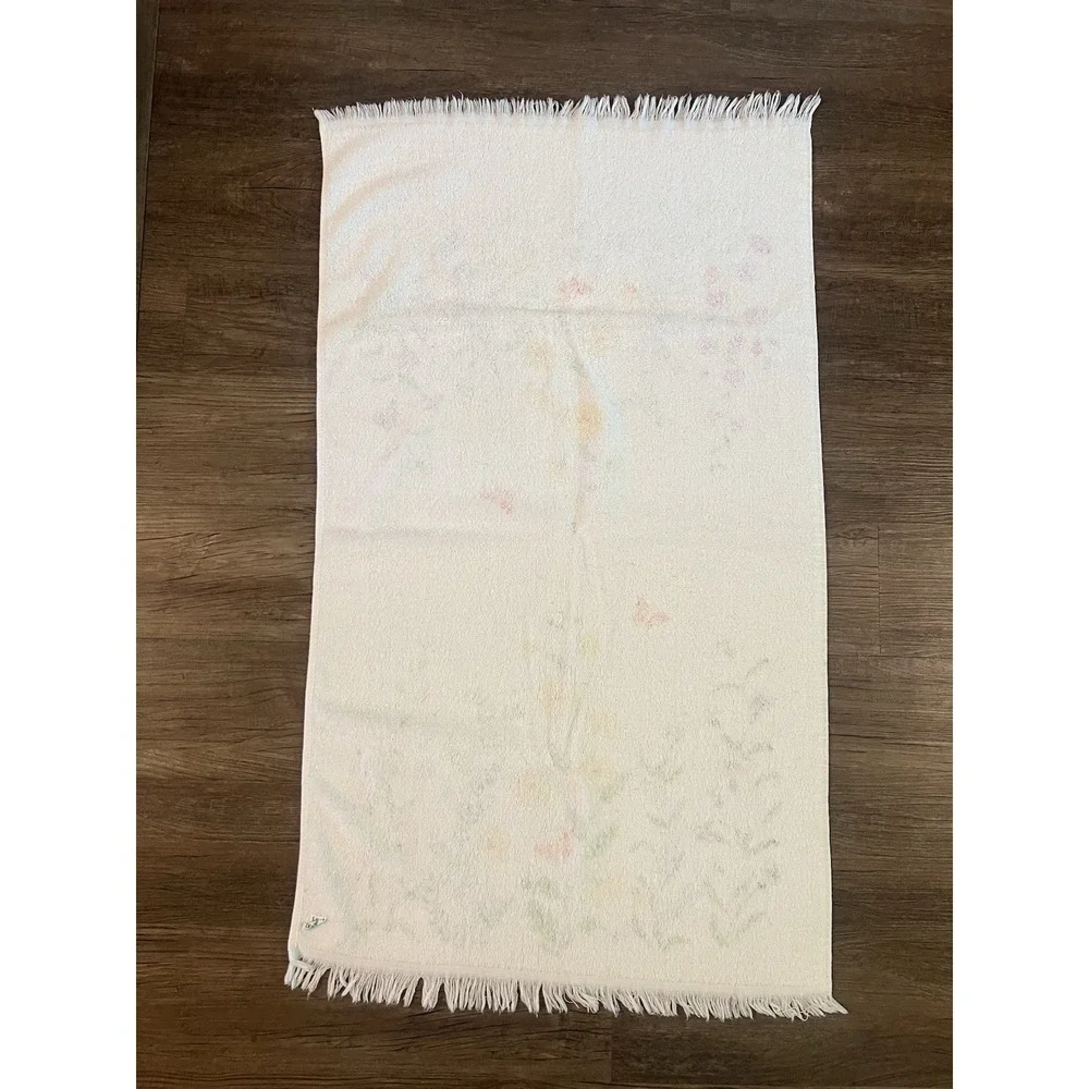 Vtg 1970s Dundee‎ Pink & Blue Flower Power Towel, Hand Towel, & Washcloth Fringe